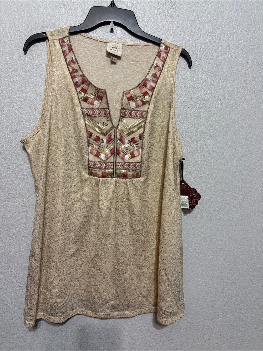 Knox rose Cream Metallic Embellished Tank with Pink & Gold Accents